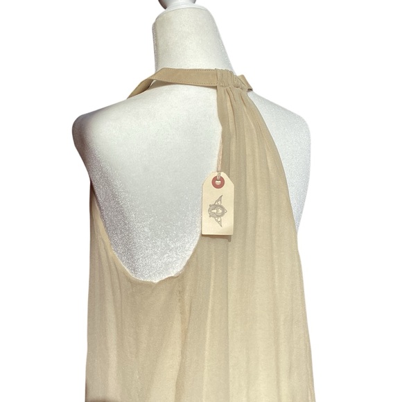 Upcycled Burning Torch Silk and Sequin Vintage Halter Top with Leather Straps - Picture 8 of 16